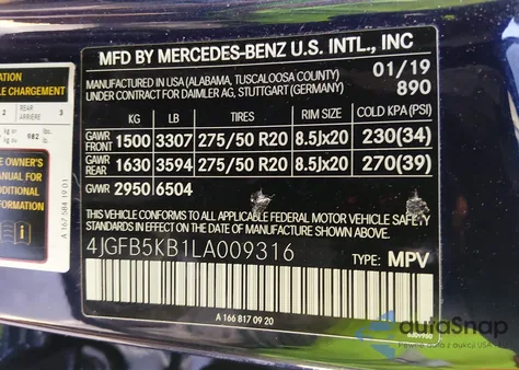 2020 Mercedes-Benz Gle 450 4Matic from USA, damaged, VIN 4JGFB5KB1LA009316